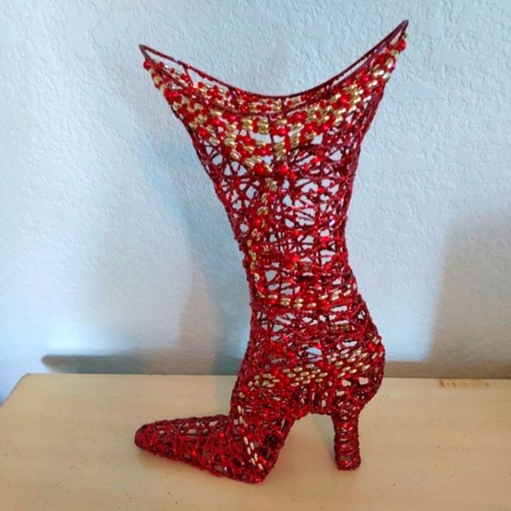 Red & Gold Sequin/Beaded High Heel Home Decoration